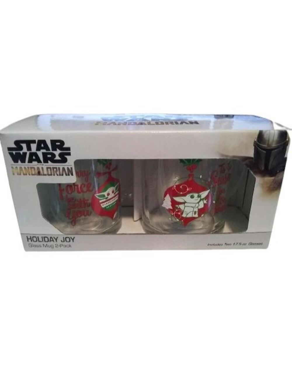 Star Wars The Mandalorian Grogu Glass Mug Set Christmas Holiday 17.5 Oz Disney
